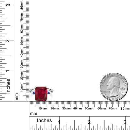 5.79カラット  シンセティック ルビー リング 指輪  シンセティック サファイア シルバー925  7月 誕生石