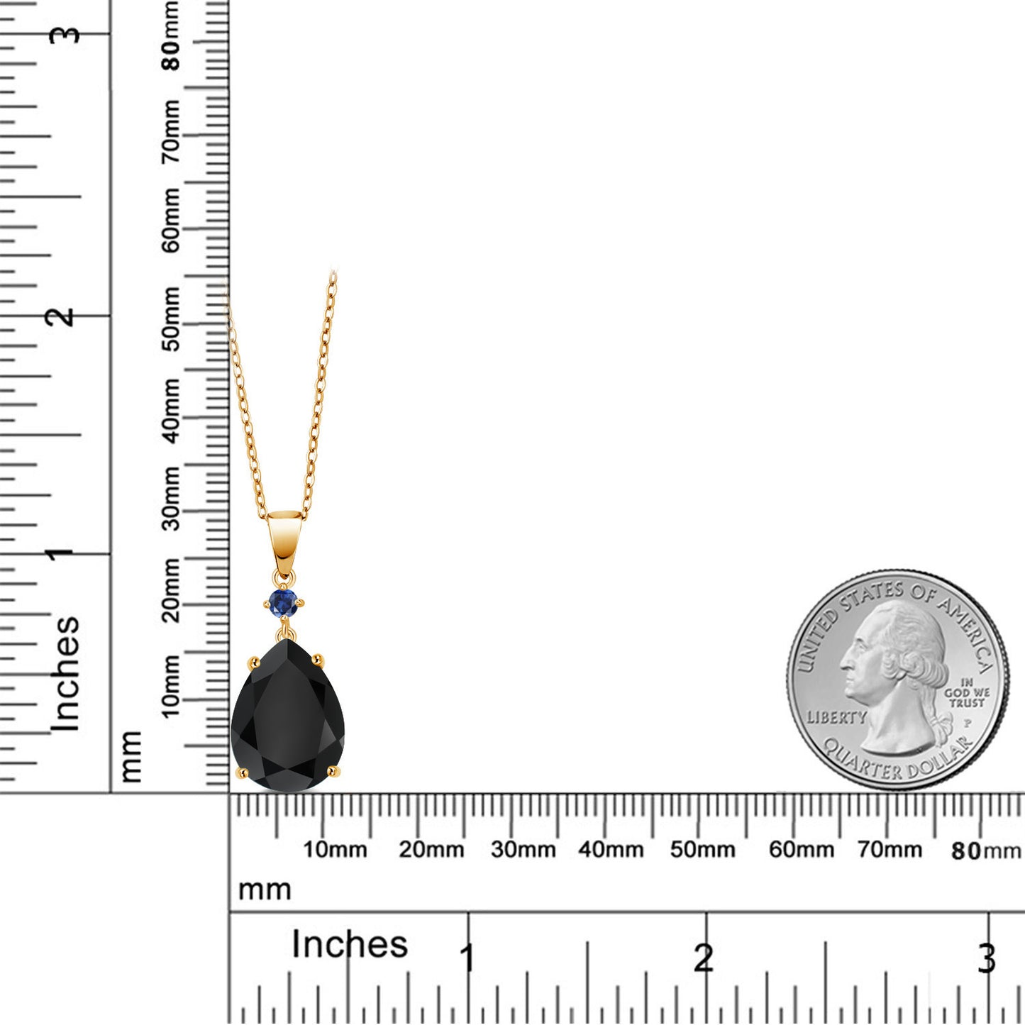 7.51カラット 天然 オニキス ネックレス シンセティック サファイア シルバー925 18金 イエローゴールド 加工 8月 誕生石