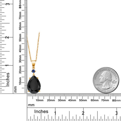 7.51カラット 天然 オニキス ネックレス シンセティック サファイア シルバー925 18金 イエローゴールド 加工 8月 誕生石