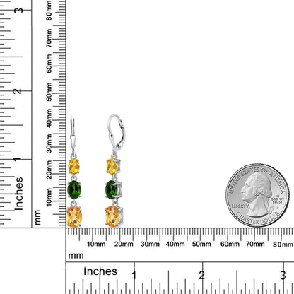 4.8カラット 天然 シトリン トリロジー ピアス 天然 クロムダイオプサイド シルバー925 11月 誕生石