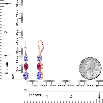 4.92カラット 天然石 タンザナイト トリロジー ピアス シンセティック ルビー シルバー925 18金 ピンクゴールド 加工 12月 誕生石