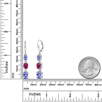 4.92カラット 天然石 タンザナイト トリロジー ピアス シンセティック ルビー シルバー925 12月 誕生石