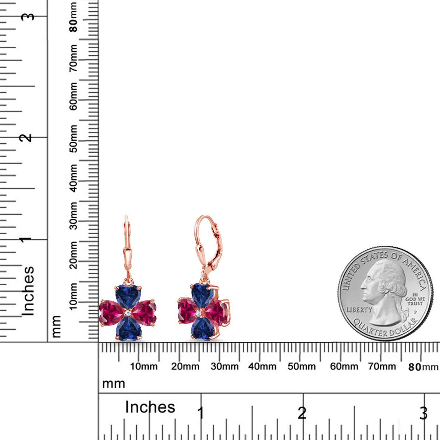 7.07カラット  シンセティック ルビー クローバー ピアス  シンセティック サファイア シルバー925 18金 ピンクゴールド 加工  7月 誕生石