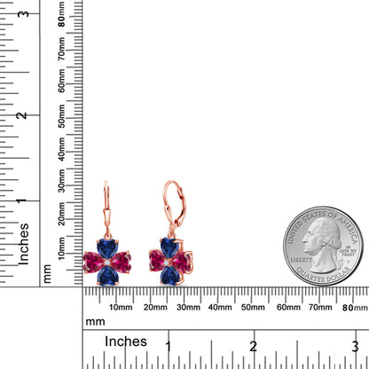 7.07カラット  シンセティック ルビー クローバー ピアス  シンセティック サファイア シルバー925 18金 ピンクゴールド 加工  7月 誕生石