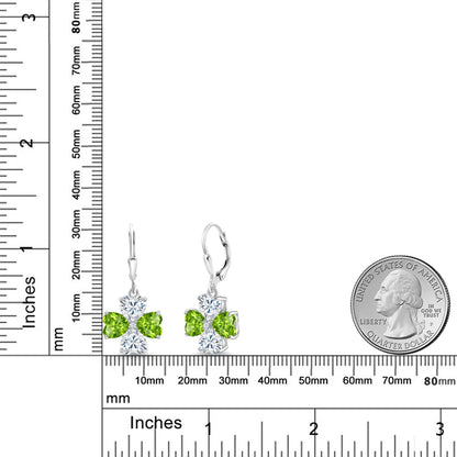 6.28カラット 天然石 ペリドット クローバー ピアス モアサナイト シルバー925 8月 誕生石