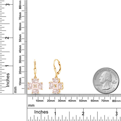 5.74カラット 天然 ローズクォーツ クローバー ピアス シルバー925 18金 イエローゴールド 加工