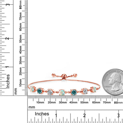 2.51カラット シミュレイテッド ホワイトオパール ブレスレット ブルー モアサナイト シルバー925 18金 ピンクゴールド 加工 10月 誕生石