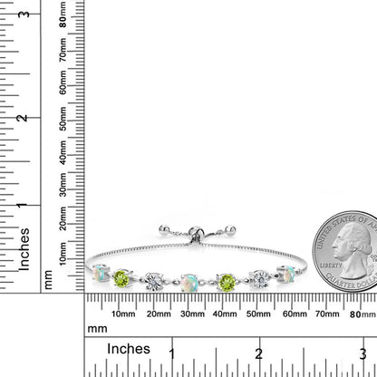 2.61カラット シミュレイテッド ホワイトオパール ブレスレット 天然石 ペリドット シルバー925 10月 誕生石