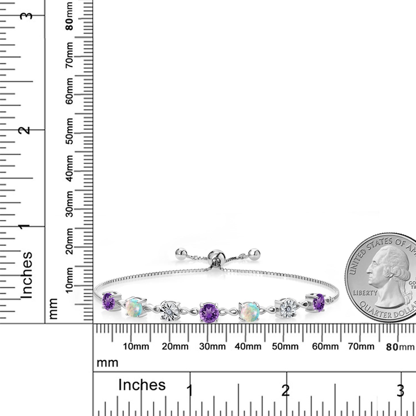 2.44カラット 天然 アメジスト ブレスレット シミュレイテッド ホワイトオパール シルバー925 2月 誕生石