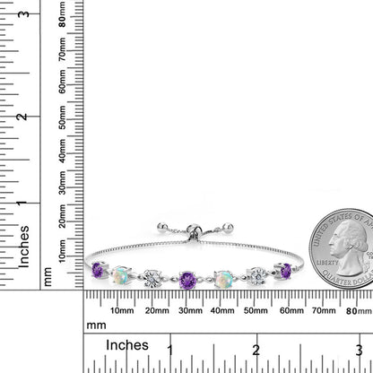 2.44カラット 天然 アメジスト ブレスレット シミュレイテッド ホワイトオパール シルバー925 2月 誕生石