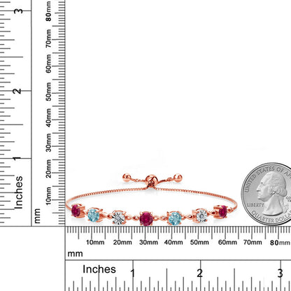 4.71カラット  シンセティック ルビー ブレスレット  天然石 ブルージルコン シルバー925 18金 ピンクゴールド 加工  7月 誕生石