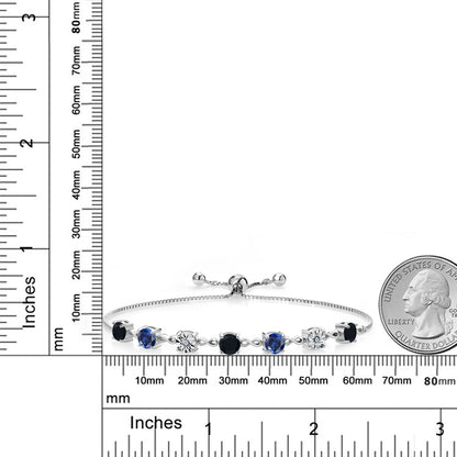 2.64カラット 天然 オニキス ブレスレット シンセティック サファイア シルバー925 8月 誕生石