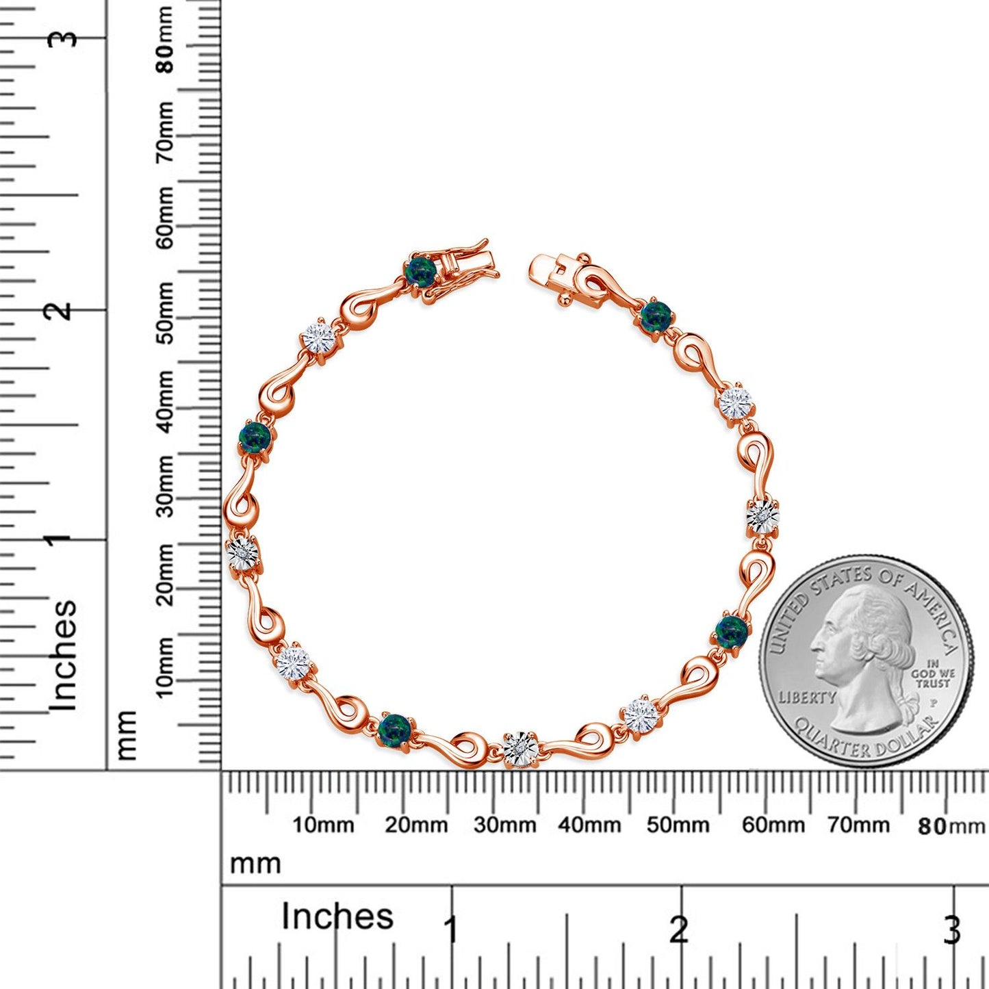 2.19カラット シミュレイテッド グリーンオパール ブレスレット モアサナイト シルバー925 18金 ピンクゴールド 加工 10月 誕生石