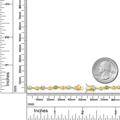 2.47カラット シミュレイテッド ホワイトオパール ブレスレット 天然石 ペリドット シルバー925 18金 イエローゴールド 加工 10月 誕生石
