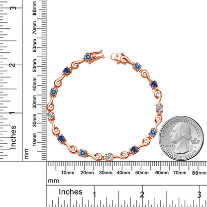 2.17カラット  ブルー モアサナイト ブレスレット  シンセティック サファイア シルバー925 18金 ピンクゴールド 加工