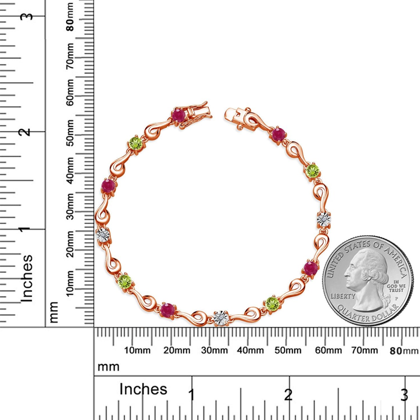 2.97カラット  天然 ルビー ブレスレット  天然石 ペリドット シルバー925 18金 ピンクゴールド 加工  7月 誕生石