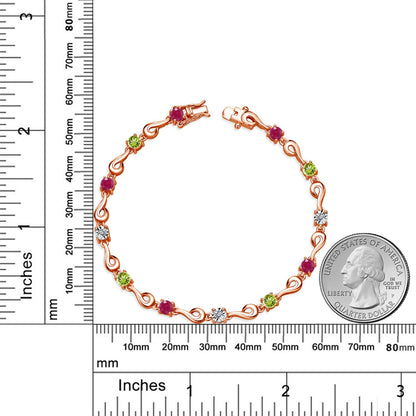 2.97カラット  天然 ルビー ブレスレット  天然石 ペリドット シルバー925 18金 ピンクゴールド 加工  7月 誕生石