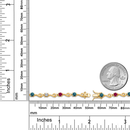 2.67カラット 天然 ロンドンブルートパーズ ブレスレット シンセティック ルビー シルバー925 18金 イエローゴールド 加工 11月 誕生石