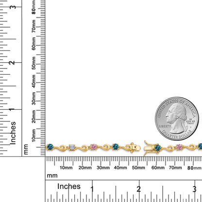 2.67カラット 天然 ロンドンブルートパーズ ブレスレット ラボグロウン ピンクダイヤモンド シルバー925 18金 イエローゴールド 加工 11月 誕生石