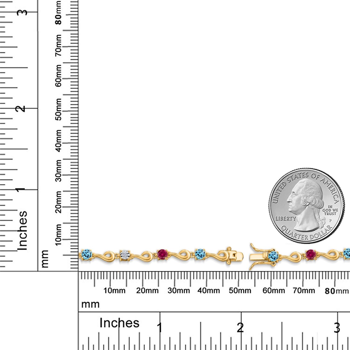 2.79カラット 天然 スイスブルートパーズ ブレスレット シンセティック ルビー シルバー925 18金 イエローゴールド 加工 11月 誕生石