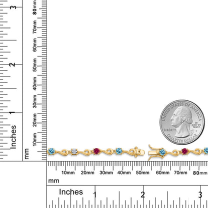 2.79カラット 天然 スイスブルートパーズ ブレスレット シンセティック ルビー シルバー925 18金 イエローゴールド 加工 11月 誕生石