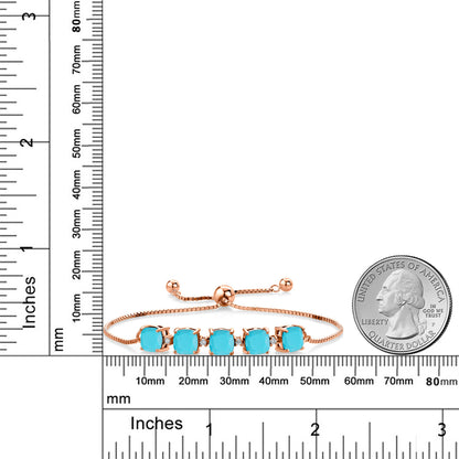 4.56カラット 天然石 ターコイズ ブレスレット ラボグロウンダイヤモンド シルバー925 18金 ピンクゴールド 加工 12月 誕生石