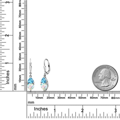 2.66カラット シミュレイテッド ホワイトオパール ピアス 天然 スイスブルートパーズ シルバー925 10月 誕生石