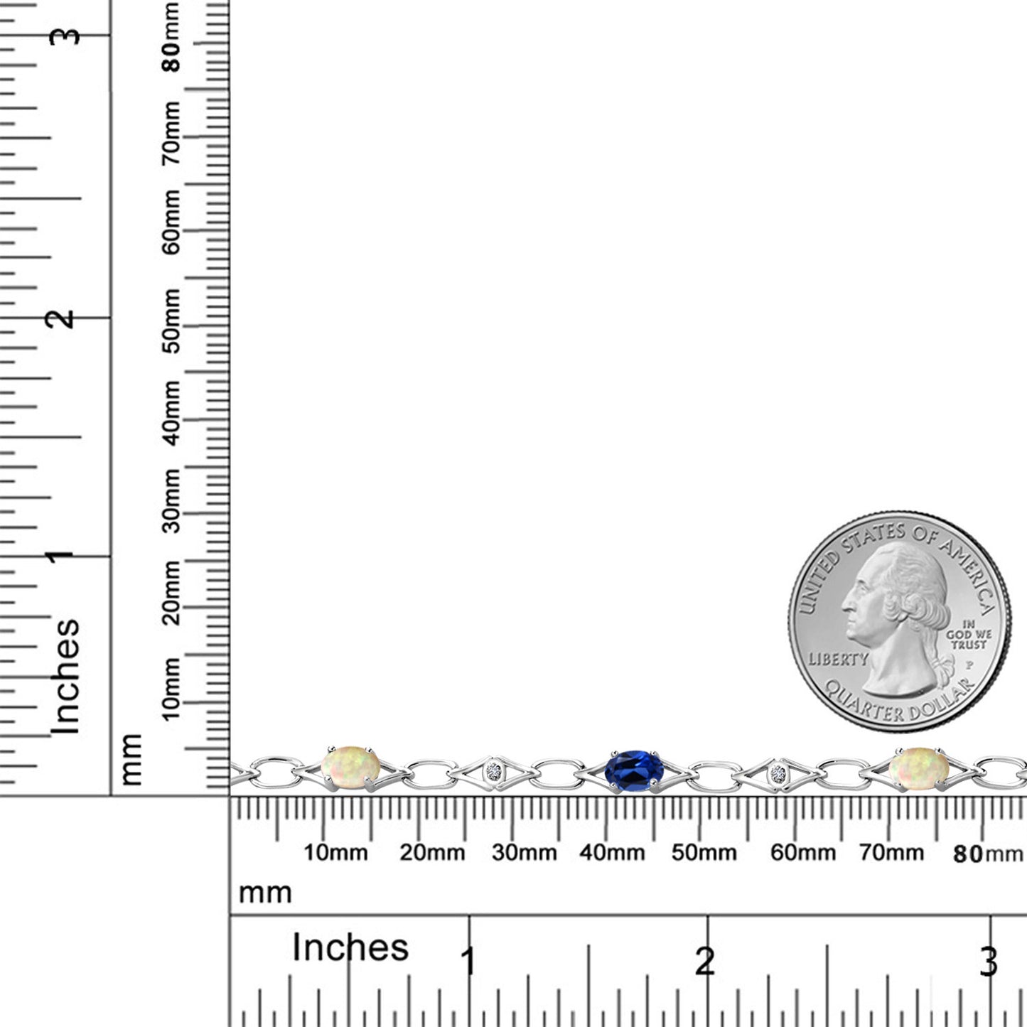 2.8カラット  天然 エチオピアンオパール チェーン ブレスレット  シンセティック サファイア シルバー925  10月 誕生石