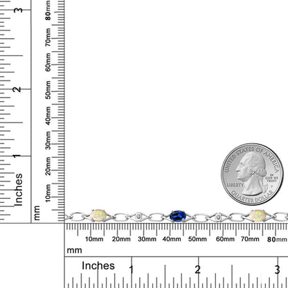 2.8カラット  天然 エチオピアンオパール チェーン ブレスレット  シンセティック サファイア シルバー925  10月 誕生石