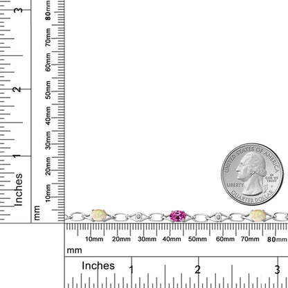 2.5カラット  天然 エチオピアンオパール チェーン ブレスレット  シンセティック ピンクサファイア シルバー925  10月 誕生石