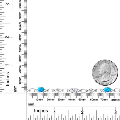 3.04カラット シミュレイテッド ブルーオパール チェーン ブレスレット モアサナイト シルバー925 10月 誕生石