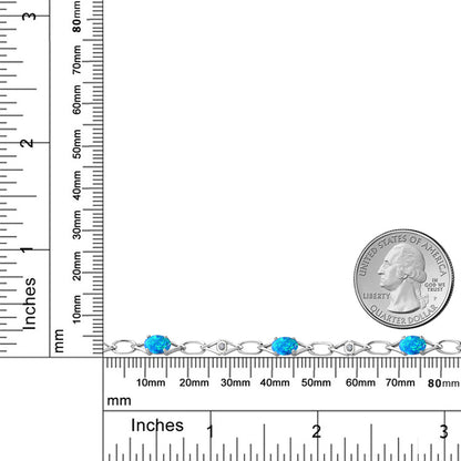 3.04カラット シミュレイテッド ブルーオパール チェーン ブレスレット シルバー925 10月 誕生石