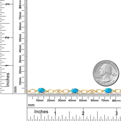 3.04カラット シミュレイテッド ブルーオパール チェーン ブレスレット シルバー925 18金 イエローゴールド 加工 10月 誕生石