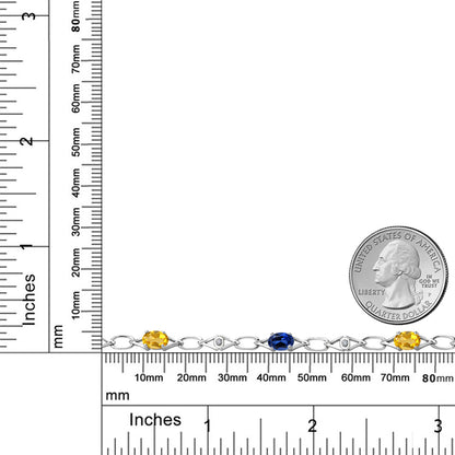 3.19カラット 天然 シトリン チェーン ブレスレット シンセティック サファイア シルバー925 11月 誕生石