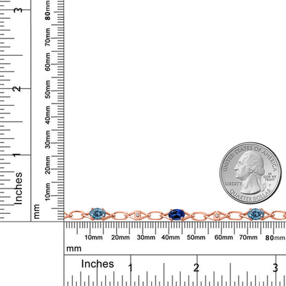 3.19カラット  ブルー モアサナイト チェーン ブレスレット  シンセティック サファイア シルバー925 18金 ピンクゴールド 加工