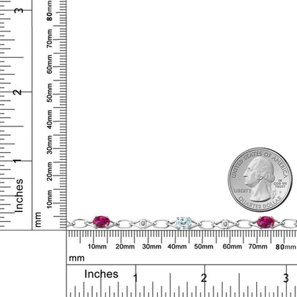 3.04カラット  シンセティック ルビー チェーン ブレスレット  天然 アクアマリン シルバー925  7月 誕生石