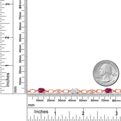 3.04カラット シンセティック ルビー チェーン ブレスレット モアサナイト シルバー925 18金 ピンクゴールド 加工 7月 誕生石
