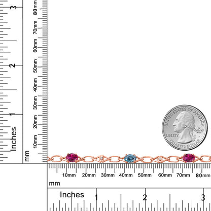 2.89カラット シンセティック ルビー チェーン ブレスレット ブルー モアサナイト シルバー925 18金 ピンクゴールド 加工 7月 誕生石