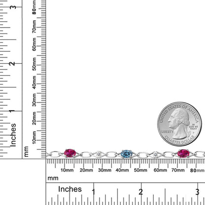 2.89カラット シンセティック ルビー チェーン ブレスレット ブルー モアサナイト シルバー925 7月 誕生石