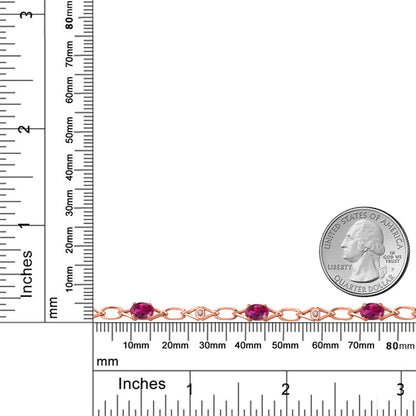 3.04カラット シンセティック ルビー チェーン ブレスレット シルバー925 18金 ピンクゴールド 加工 7月 誕生石