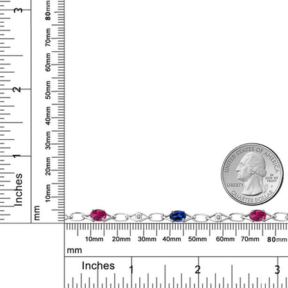 3.34カラット  シンセティック ルビー チェーン ブレスレット  シンセティック サファイア シルバー925  7月 誕生石