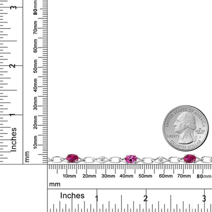 3.04カラット シンセティック ルビー チェーン ブレスレット シンセティック ピンクサファイア シルバー925 7月 誕生石