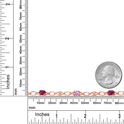 3.34カラット  シンセティック ルビー チェーン ブレスレット  天然 ピンクサファイア シルバー925 18金 ピンクゴールド 加工  7月 誕生石