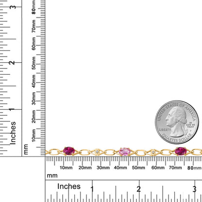 3.34カラット シンセティック ルビー チェーン ブレスレット 天然 ピンクサファイア シルバー925 18金 イエローゴールド 加工 7月 誕生石