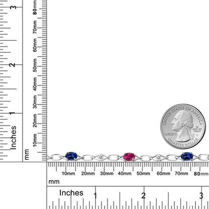 3.34カラット シンセティック サファイア チェーン ブレスレット シンセティック ルビー シルバー925 9月 誕生石