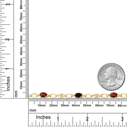 2.95カラット 天然 ガーネット チェーン ブレスレット 天然 オニキス シルバー925 18金 イエローゴールド 加工 1月 誕生石
