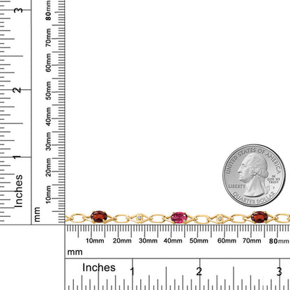3.17カラット 天然 ガーネット チェーン ブレスレット 天然 ピンクトルマリン シルバー925 18金 イエローゴールド 加工 1月 誕生石