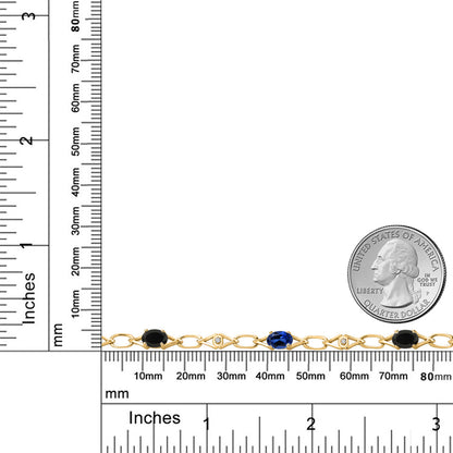 3.04カラット 天然 オニキス チェーン ブレスレット シンセティック サファイア シルバー925 18金 イエローゴールド 加工 8月 誕生石