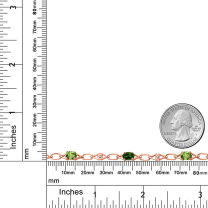 3.19カラット 天然石 ペリドット チェーン ブレスレット 天然 クロムダイオプサイド シルバー925 18金 ピンクゴールド 加工 8月 誕生石