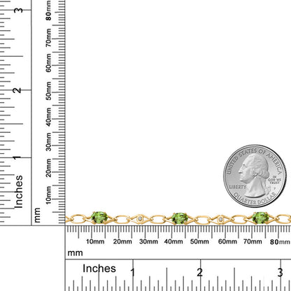 3.04カラット 天然石 ペリドット チェーン ブレスレット シルバー925 18金 イエローゴールド 加工 8月 誕生石